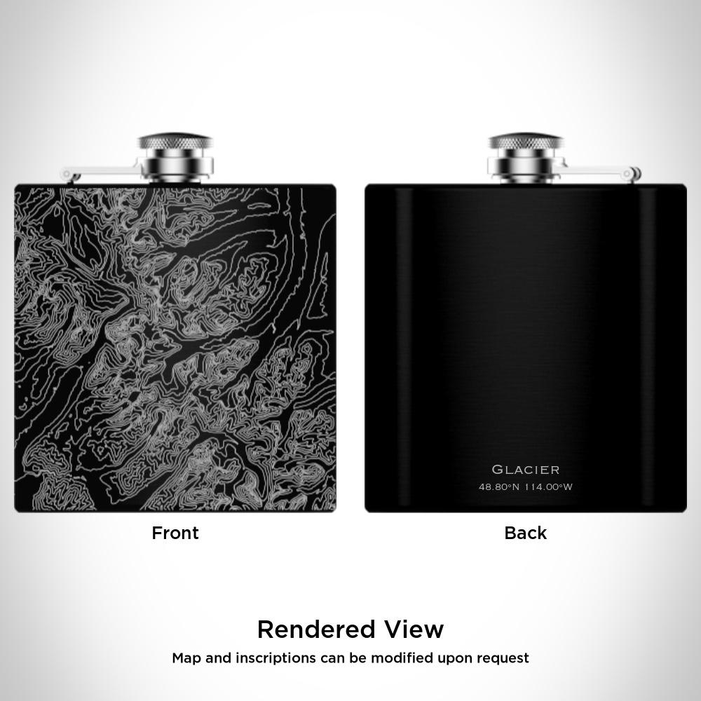 Glacier National Park - Alaska Map Hip Flask in Matte Black