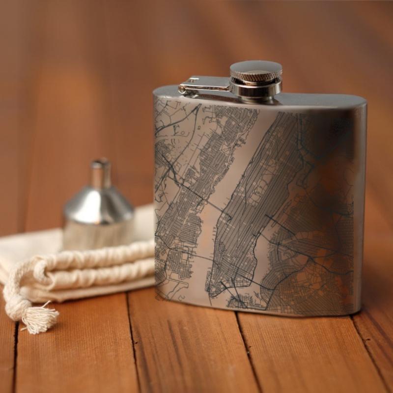 New York - New York Map Hip Flask