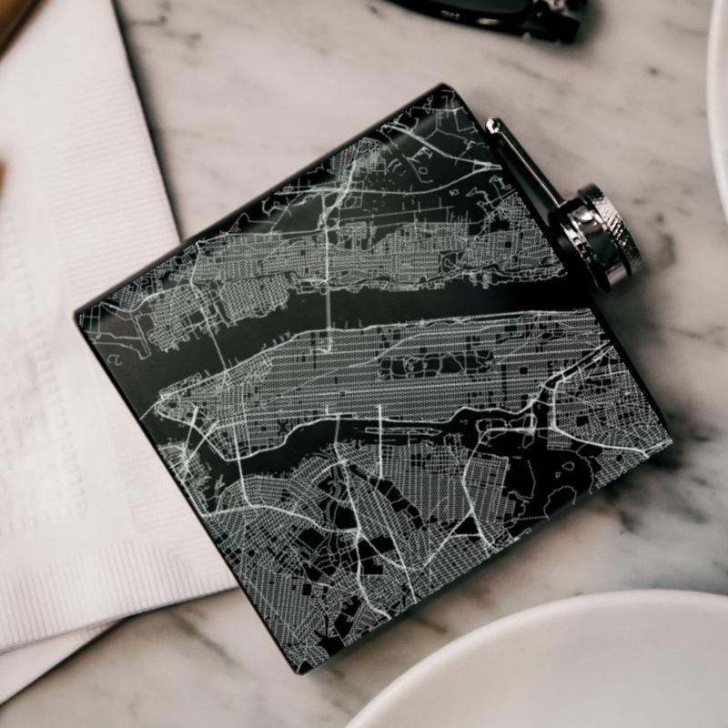 New York - New York Map Hip Flask in Matte Black