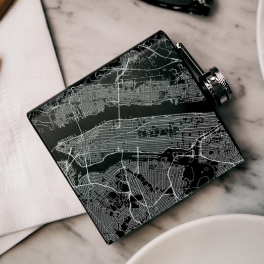 New York - New York Map Hip Flask in Matte Black