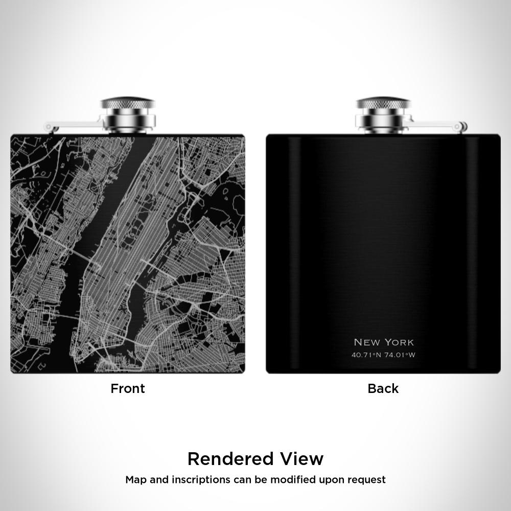 New York - New York Map Hip Flask in Matte Black