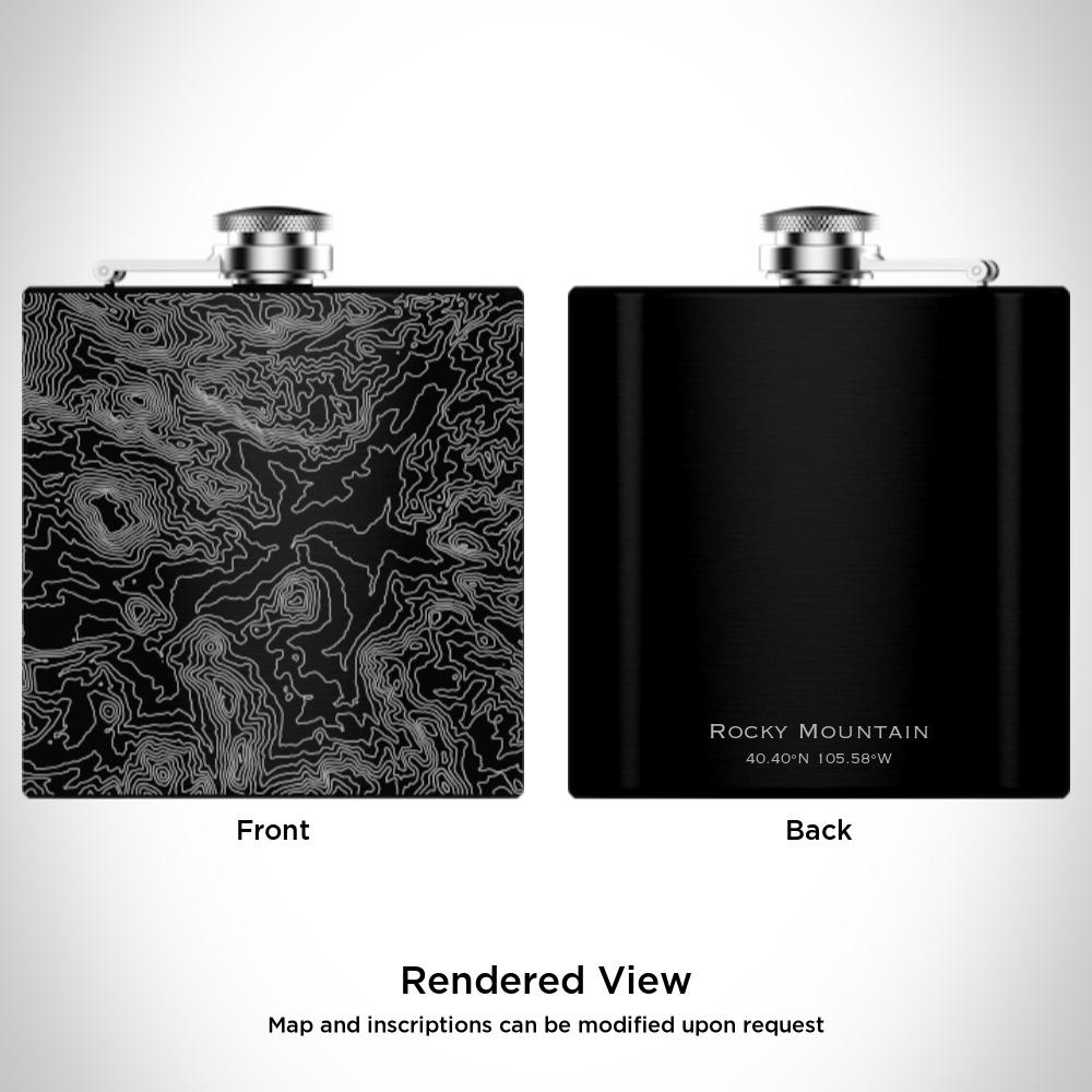 Rocky Mountain National Park - Colorado Map Hip Flask in Matte Black